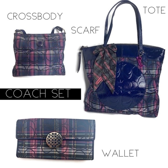 Coach Plaid Laura Circle C Tote Wallet Crossbody - Picture 1 of 7